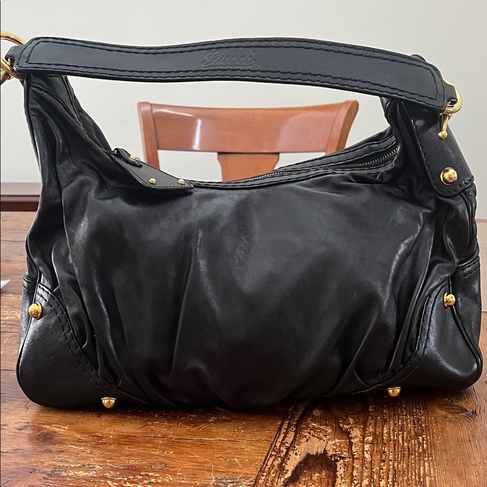 Gucci Black Leather Hobo Bag with Gold Hardware